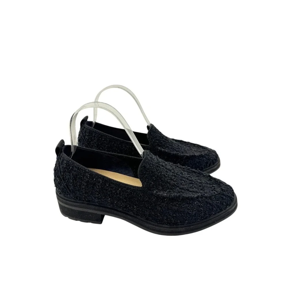 Rothy's The Lug Loafer Boucle Black Merino Wool Textured Knit‎ Size 8.5